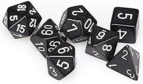 CHESSEX: OPAQUE BLACK/WHITE POLYHEDRAL 7-DICE SET