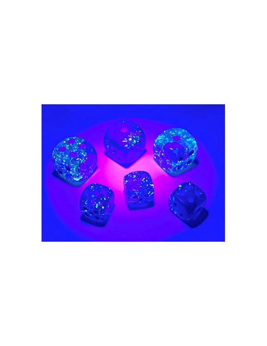 CHESSEX: GEMINI 12MM D6 BLUE-BLUE/LIGHT BLUE LUMINARY DICE BLOCK (36 DICE)