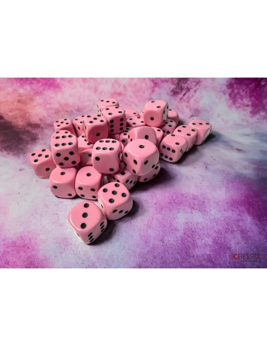 CHESSEX: OPAQUE 12MM D6 PASTEL PINK/BLACK DICE BLOCK (36 DICE)