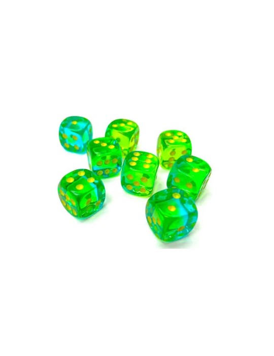 CHESSEX: GEMINI® 12MM D6 TRANSLUCENT GREEN-TEAL/YELLOW DICE BLOCK™ (36 DICE)