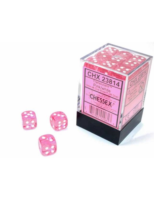 CHESSEX: TRANSLUCENT™ 12MM D6 PINK/WHITE DICE BLOCK™ (36 DICE)