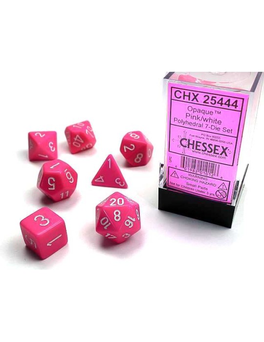 CHESSEX: OPAQUE PINK/WHITE POLYHEDRAL 7-DICE SET