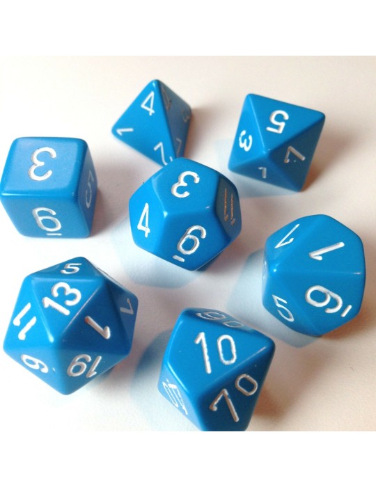 CHESSEX: OPAQUE LIGHT BLUE/WHITE POLYHEDRAL 7-DICE SET