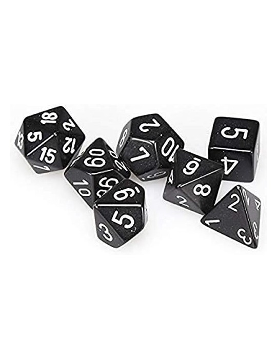 CHESSEX: OPAQUE BLACK/WHITE POLYHEDRAL 7-DICE SET