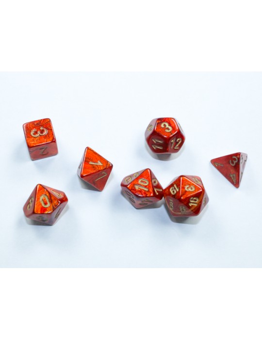 CHESSEX: SCARAB MINI-POLYHEDRAL SCARLET/GOLD 7-DIE SET