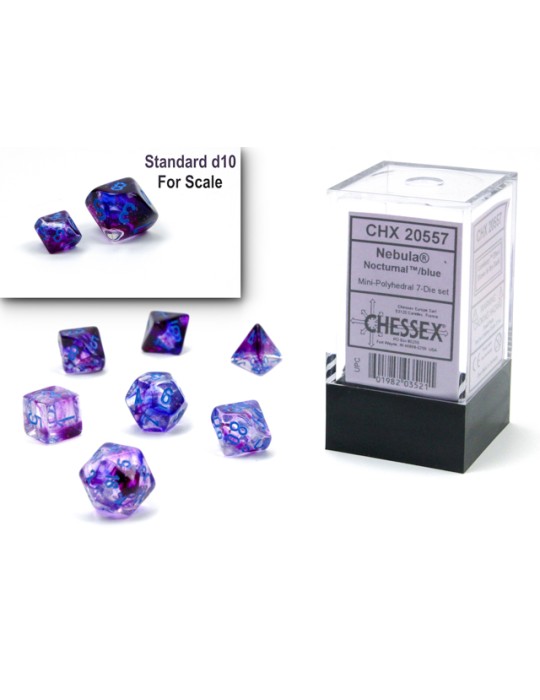 CHESSEX: NEBULA MINI-POLYHEDRAL NOCTURNAL/BLUE LUMINARY 7-DIE SET