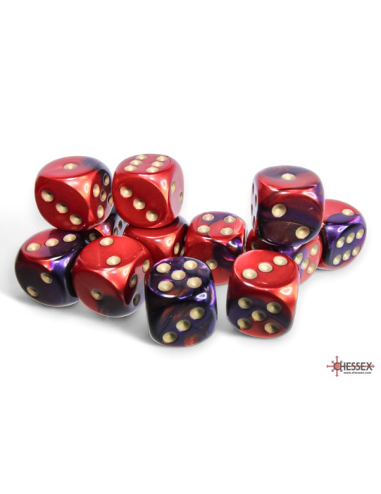 CHESSEX: GEMINI 16MM D6 PURPLE-RED/GOLD DICE BLOCK (12 DICE)