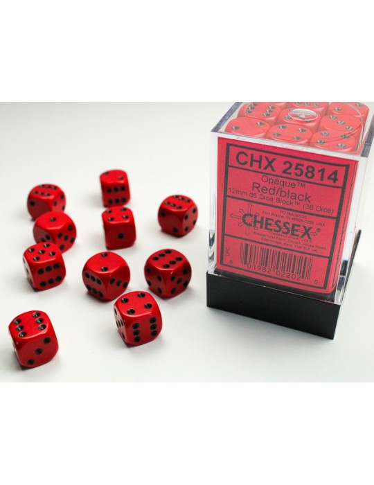 CHESSEX: OPAQUE 12MM D6 RED/BLACK DICE BLOCK (36 DICE)