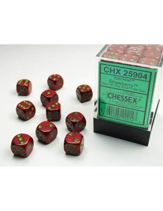 CHESSEX: SPECKLED 12MM D6 STRAWBERRY DICE BLOCK (36 DICE)