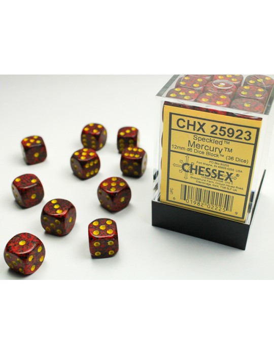 CHESSEX: SPECKLED 12MM D6 MERCURY DICE BLOCK (36 DICE)