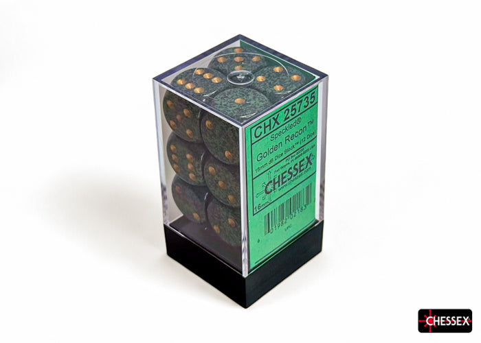 CHESSEX: SPECKLED 16MM D6 GOLDEN RECON DICE BLOCK (12 DICE)