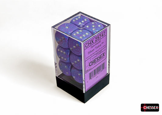 CHESSEX: SPECKLED 16MM D6 SILVER TETRA DICE BLOCK (12 DICE)