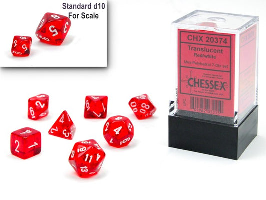 CHESSEX: TRANSLUCENT MINI-POLYHEDRAL RED/WHITE 7-DIE SET