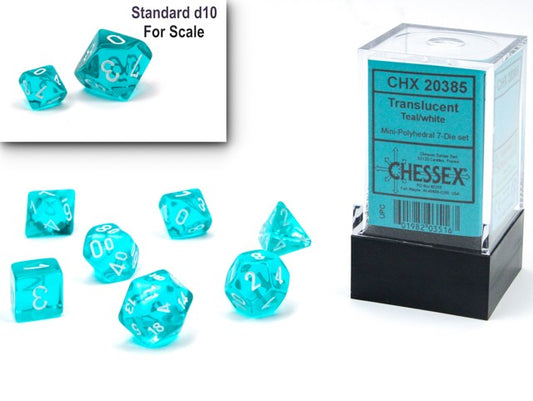 CHESSEX: TRANSLUCENT MINI-POLYHEDRAL TEAL/WHITE 7-DIE SET