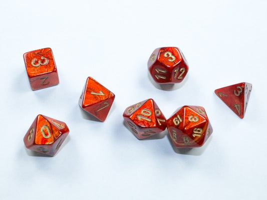 CHESSEX: SCARAB MINI-POLYHEDRAL SCARLET/GOLD 7-DIE SET