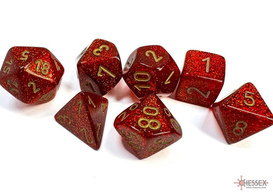 CHESSEX: GLITTER MINI-POLYHEDRAL RUBY/GOLD 7-DIE SET