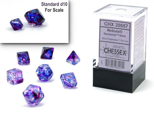 CHESSEX: NEBULA MINI-POLYHEDRAL NOCTURNAL/BLUE LUMINARY 7-DIE SET