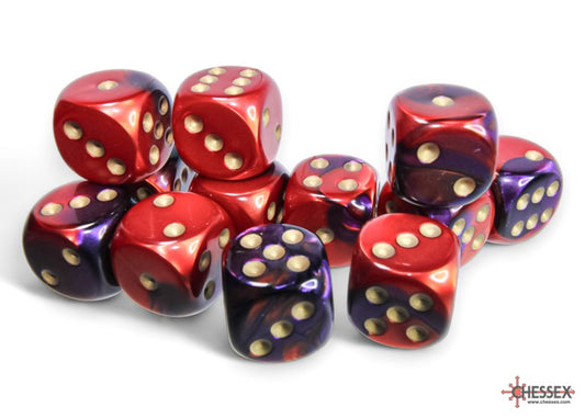 CHESSEX: GEMINI 16MM D6 PURPLE-RED/GOLD DICE BLOCK (12 DICE)
