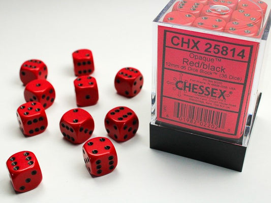 CHESSEX: OPAQUE 12MM D6 RED/BLACK DICE BLOCK (36 DICE)