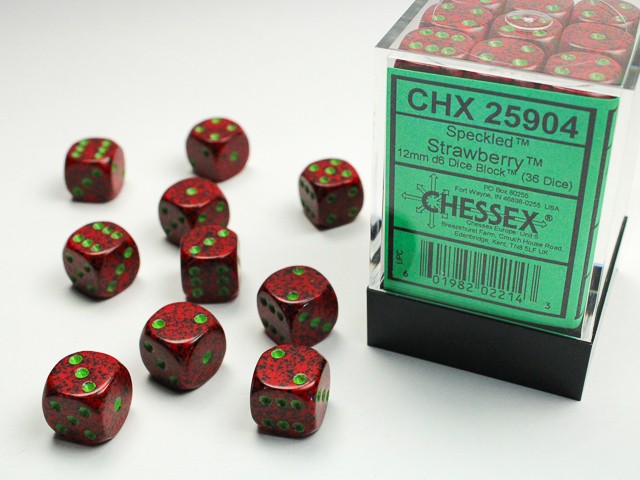 CHESSEX: SPECKLED 12MM D6 STRAWBERRY DICE BLOCK (36 DICE)