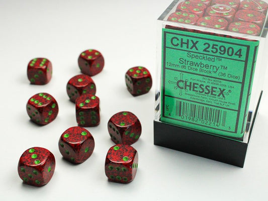 CHESSEX: SPECKLED 12MM D6 STRAWBERRY DICE BLOCK (36 DICE)