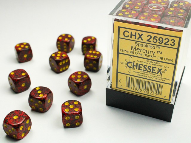 CHESSEX: SPECKLED 12MM D6 MERCURY DICE BLOCK (36 DICE)
