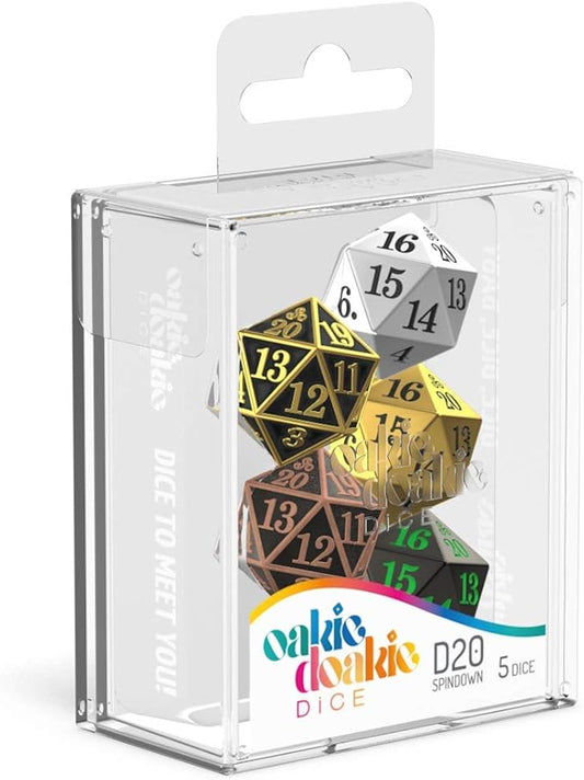 OAKIE DOAKIE DICE - D20 SPINDOWN DICE SET 5 PACK - METAL